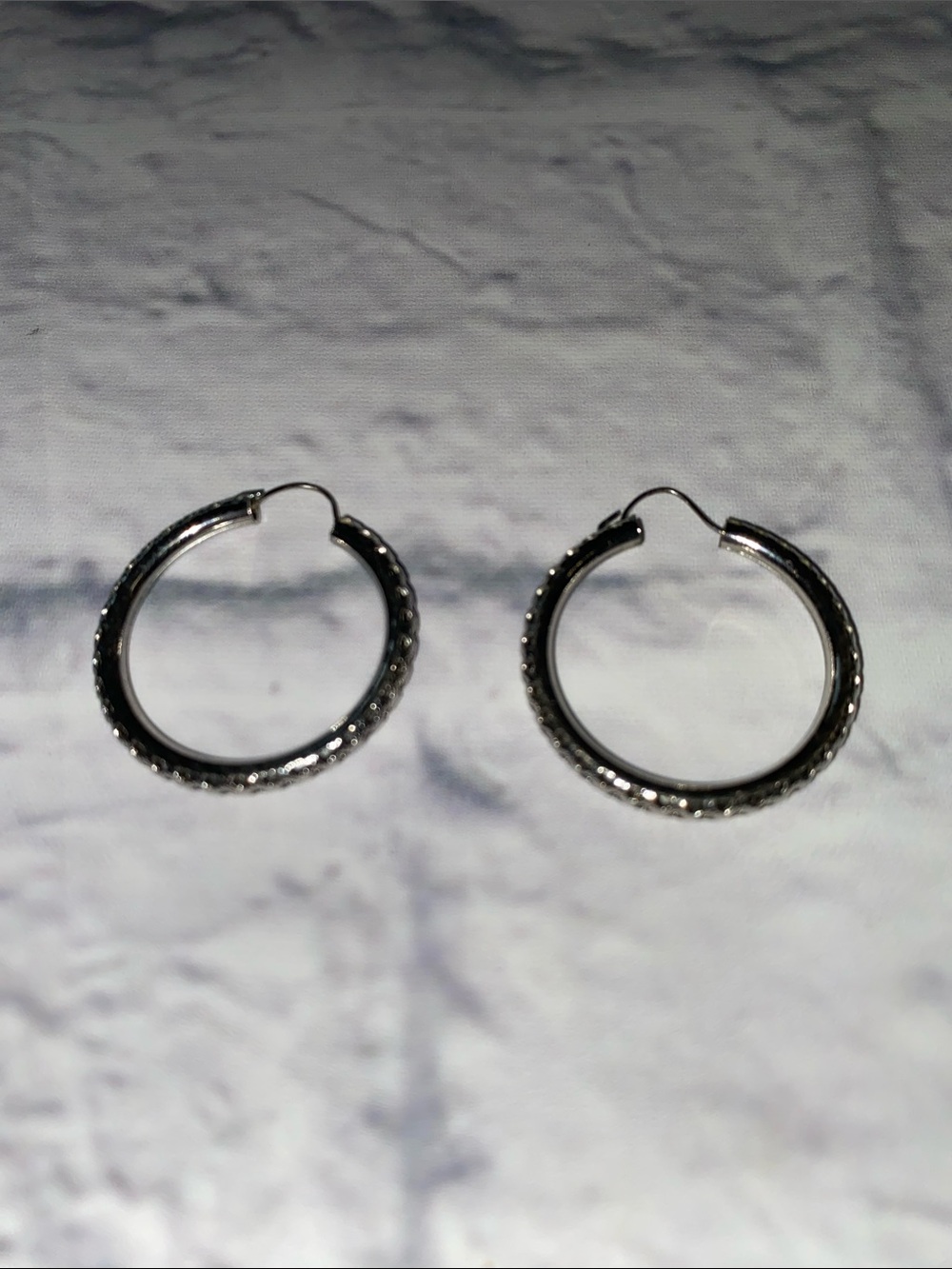 Silver- Tone Textured Hoop Earrings